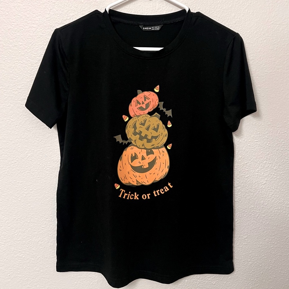 Black halloween pumpkin print T-shirt